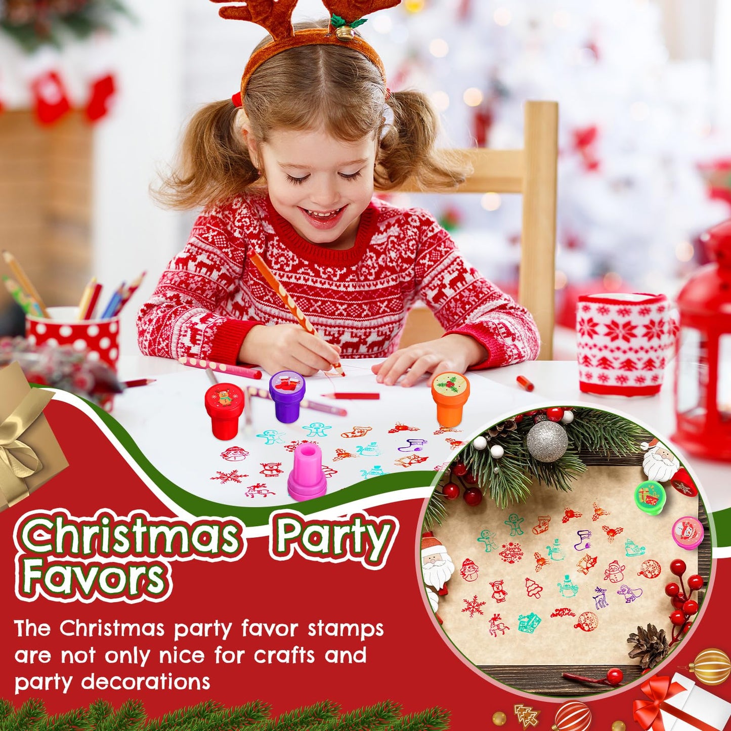 Geelin 100 Pcs Christmas Self-Inking Stamps – 22 Styles Bulk Party Favors & Stocking Stuffers