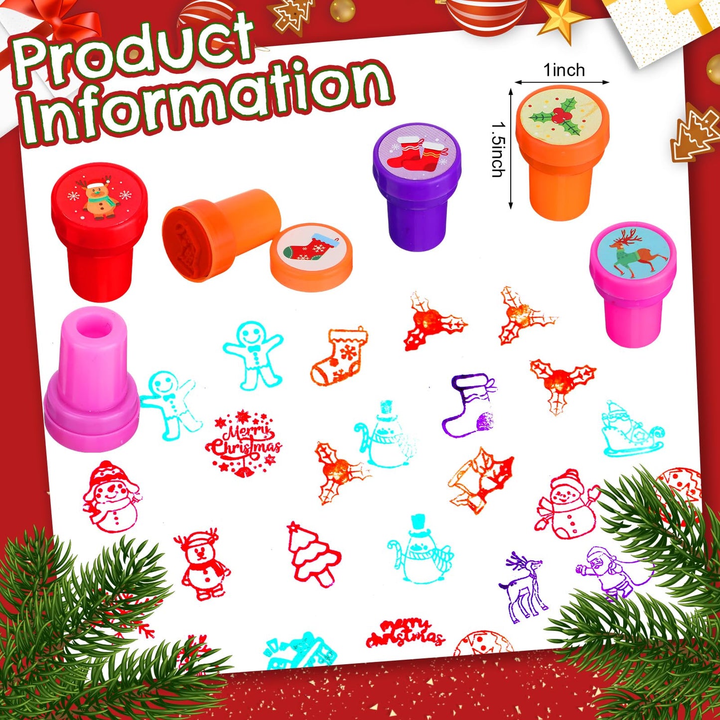 Geelin 100 Pcs Christmas Self-Inking Stamps – 22 Styles Bulk Party Favors & Stocking Stuffers