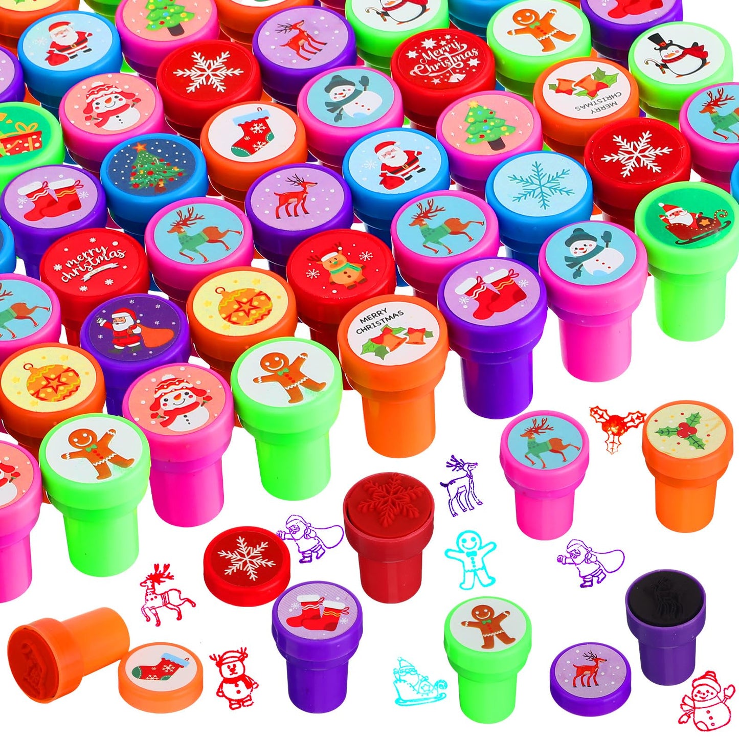 Geelin 100 Pcs Christmas Self-Inking Stamps – 22 Styles Bulk Party Favors & Stocking Stuffers