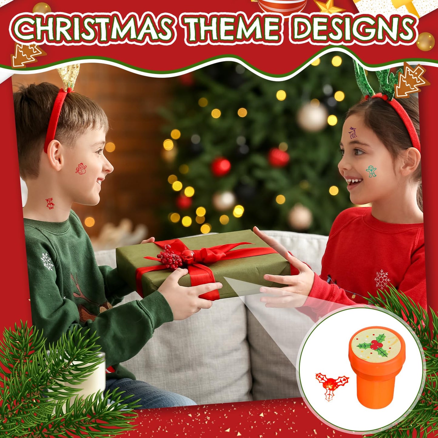 Geelin 100 Pcs Christmas Self-Inking Stamps – 22 Styles Bulk Party Favors & Stocking Stuffers