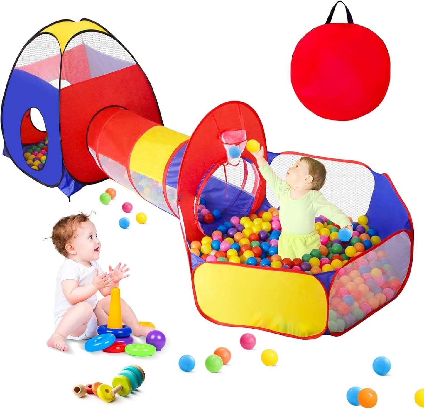GeerWest 3 in 1 Kids Play Tent with Ball Pit & Tunnel – Portable Indoor Outdoor Playhouse