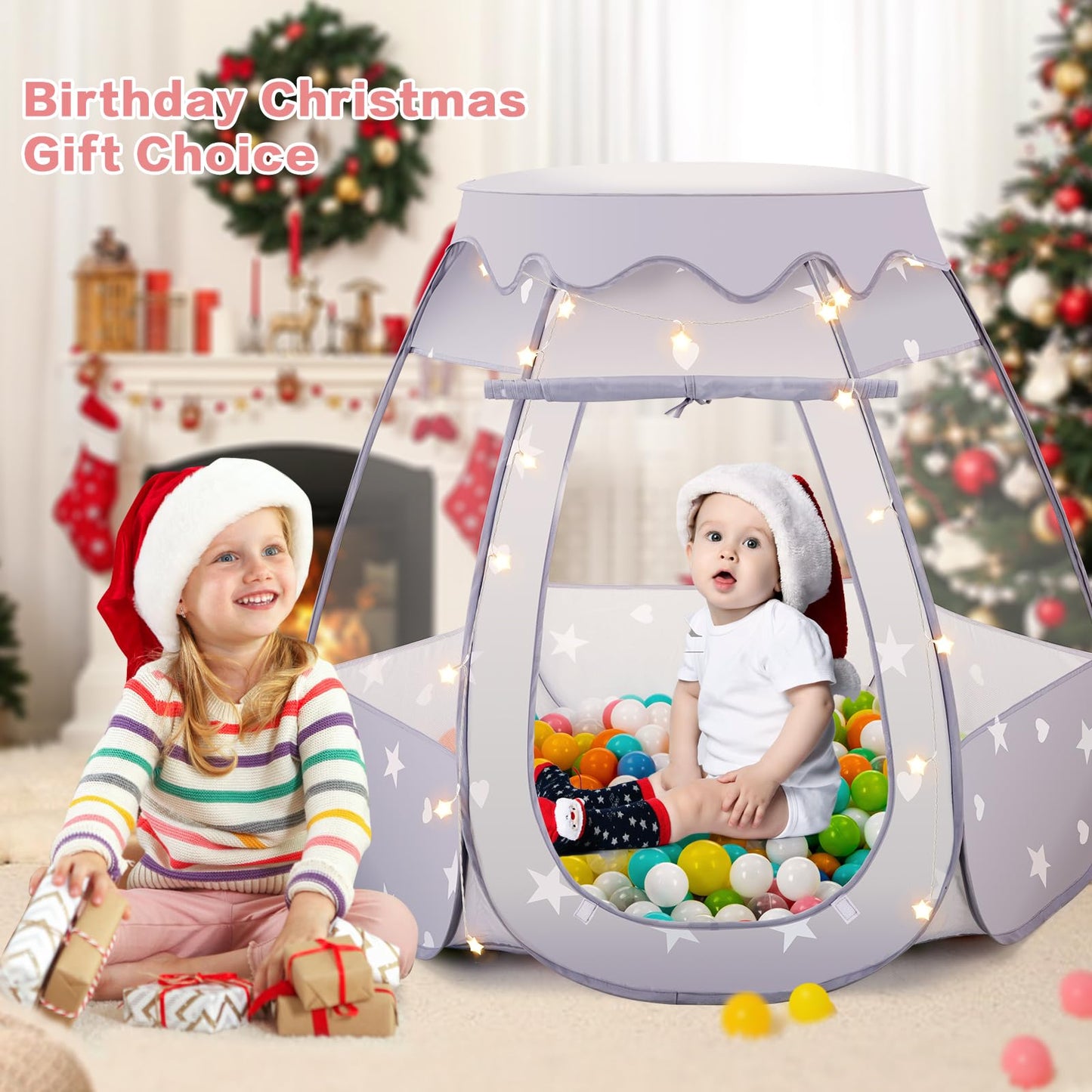 GeerWest Baby Ball Pit with Star Lights – Pop Up Princess Tent for Toddlers | Indoor/Outdoor Gift