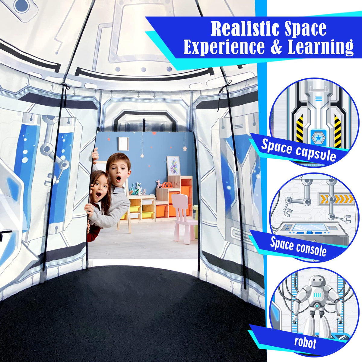 GeerWest Kids 3-in-1 Rocket Ship Ball Pit Play Tent | Indoor/Outdoor Astronaut Tunnel
