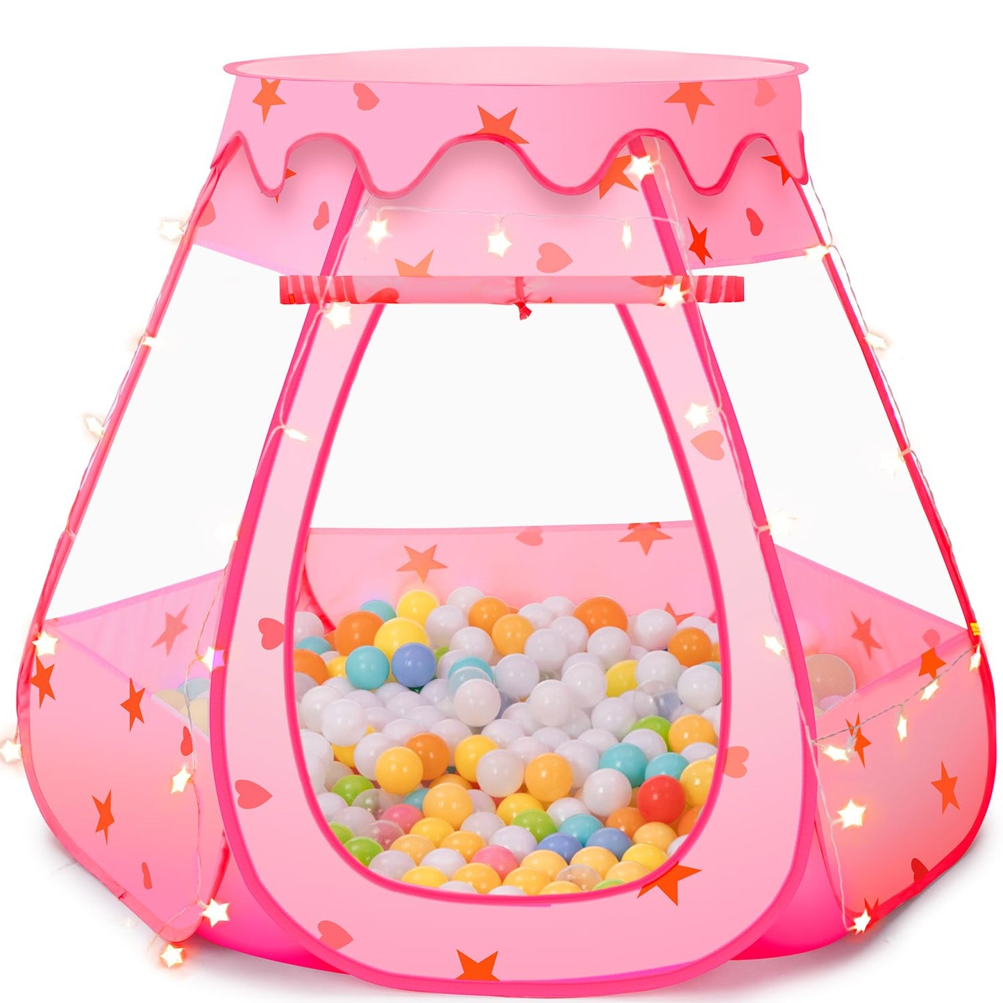 GeerWest Baby Ball Pit with Star Lights – Pop Up Princess Tent (Pink)