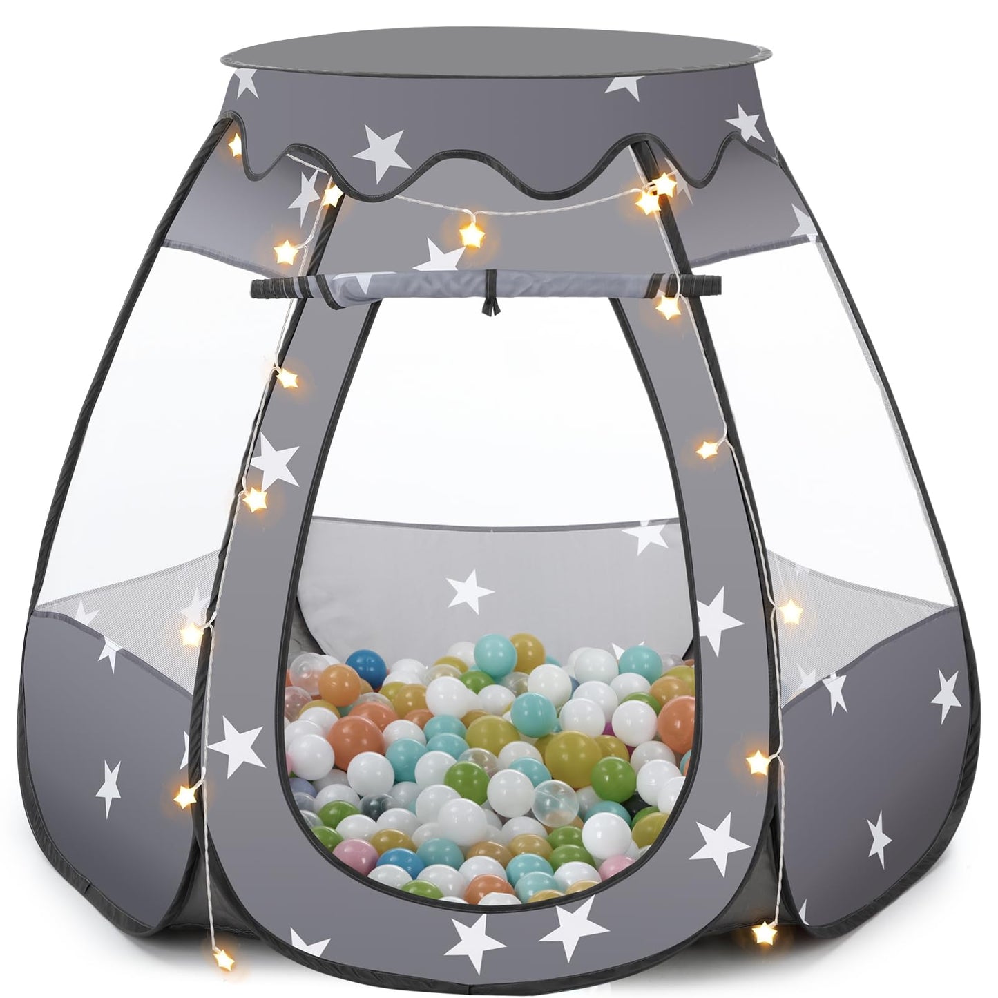 GeerWest Baby Ball Pit with Star Lights - Pop Up Princess Tent for Kids
