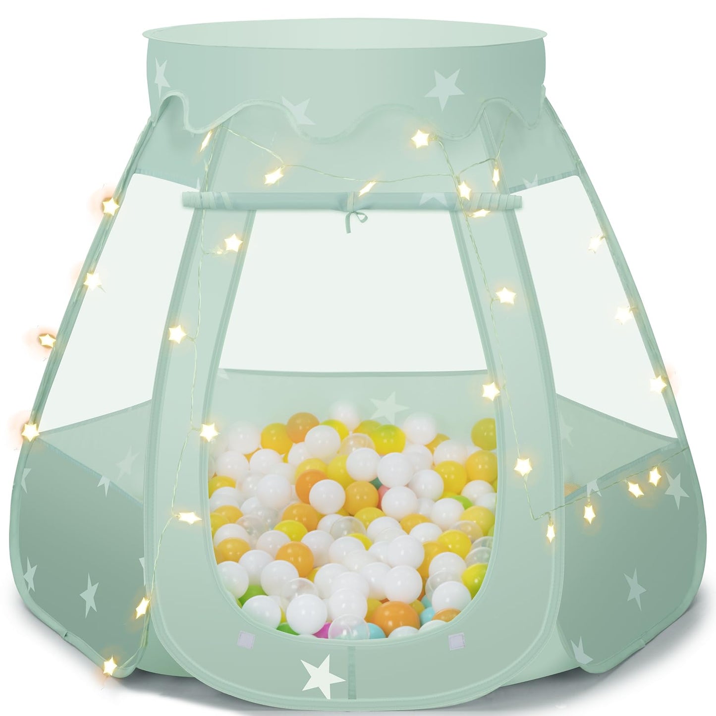 GeerWest Baby Ball Pit with Star Lights — Pop Up Princess Tent for Kids (Grayish Green) – No Balls Included