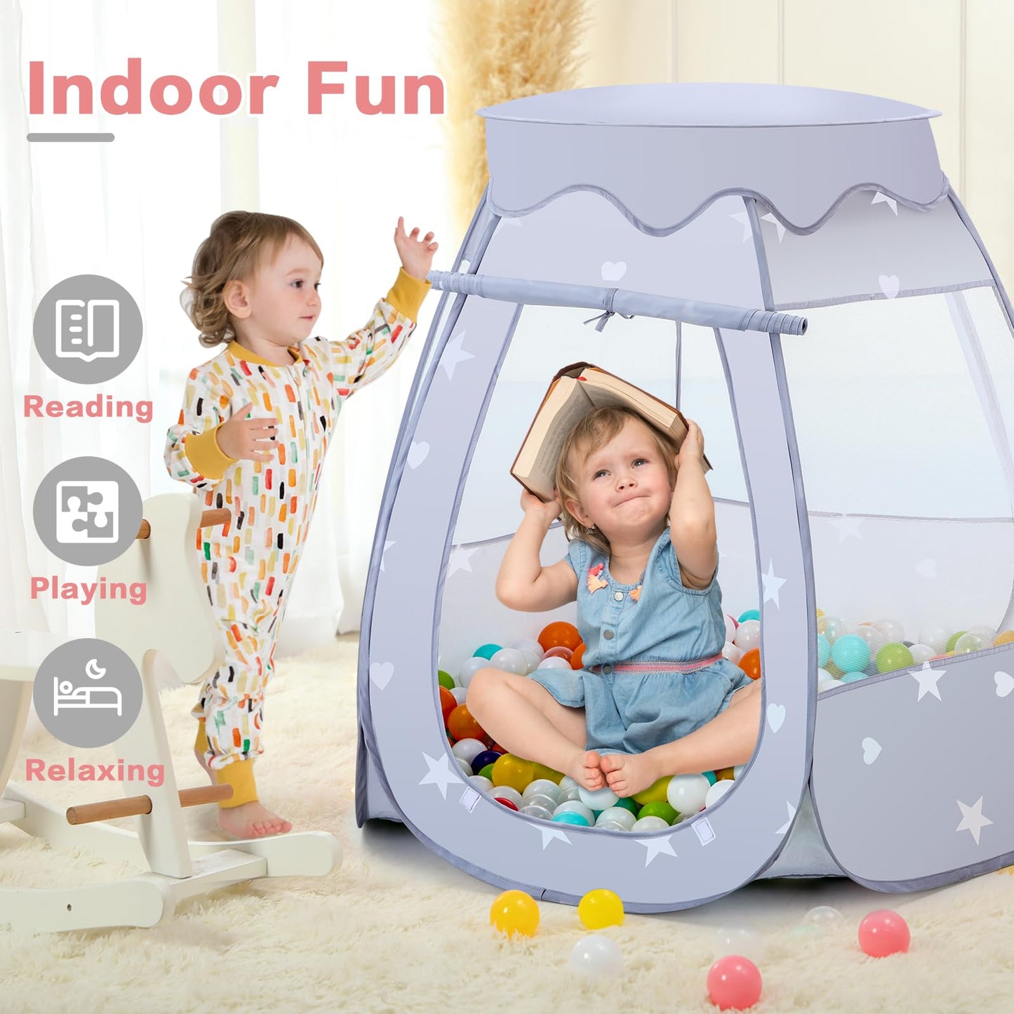 GeerWest Baby Ball Pit with Star Lights – Pop Up Princess Tent for Toddlers | Indoor/Outdoor Gift