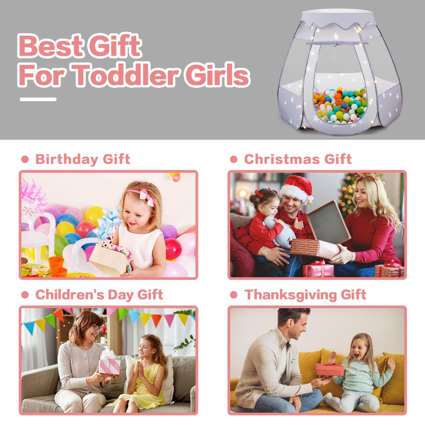 GeerWest Baby Ball Pit with Star Lights – Pop Up Princess Tent for Toddlers | Indoor/Outdoor Gift