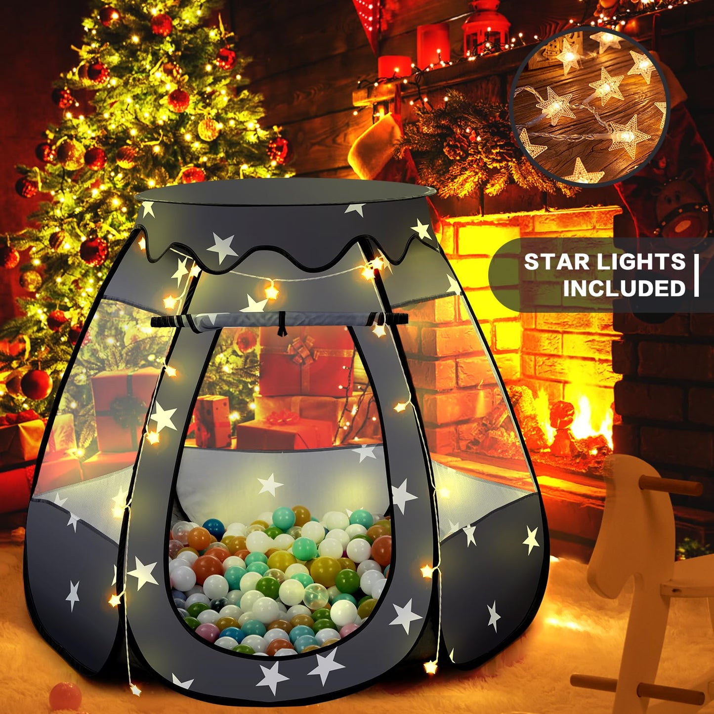 GeerWest Baby Ball Pit with Star Lights - Pop Up Princess Tent for Kids