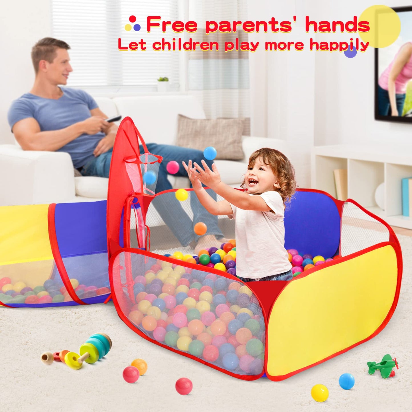 GeerWest 3 in 1 Kids Play Tent with Ball Pit & Tunnel – Portable Indoor Outdoor Playhouse