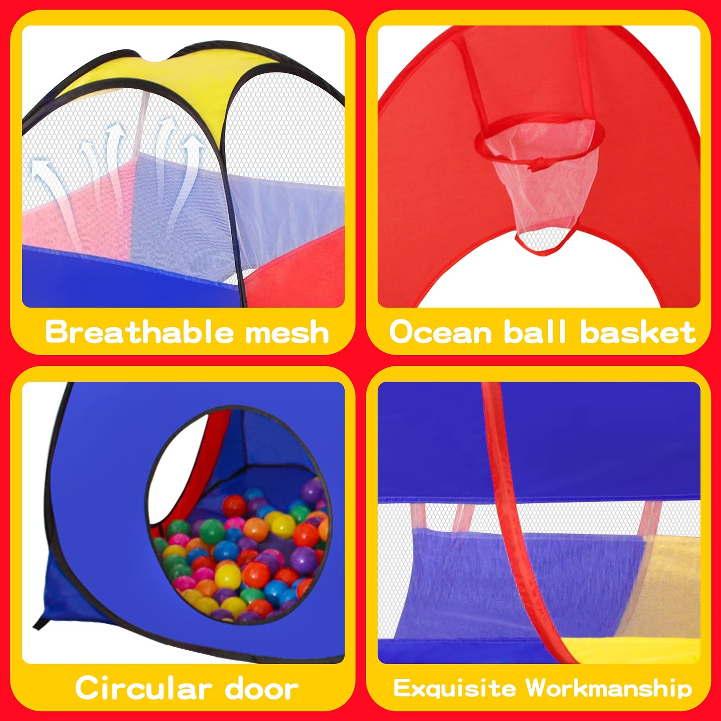 GeerWest 3 in 1 Kids Play Tent with Ball Pit & Tunnel – Portable Indoor Outdoor Playhouse