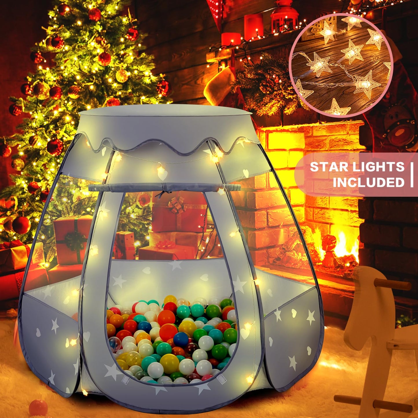 GeerWest Baby Ball Pit with Star Lights – Pop Up Princess Tent for Toddlers | Indoor/Outdoor Gift