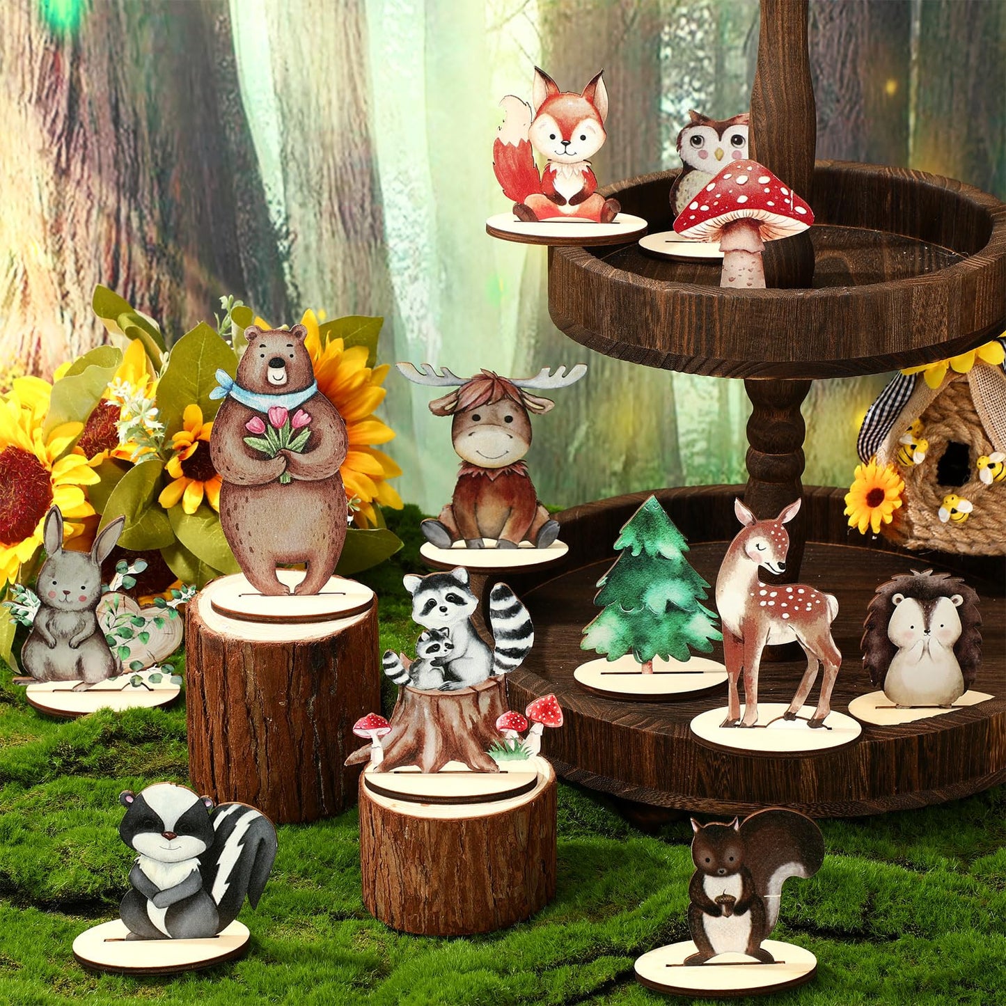 Geetery 12 Pcs Woodland Animal Cutouts – Forest Theme Party Decor & Centerpieces