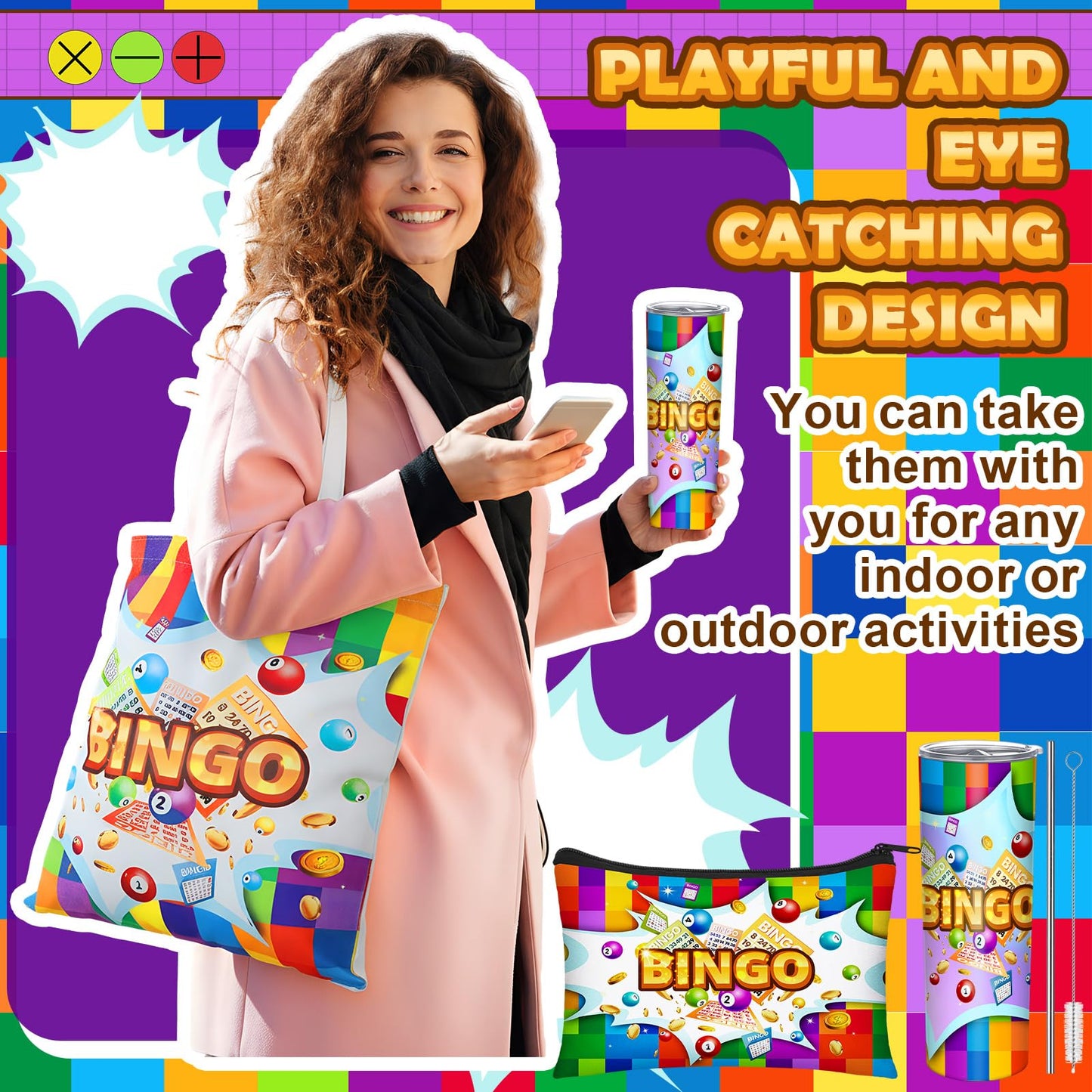 Geiserailie Bingo Gift Set for Women — 4-Piece: Tumbler, Tote, Makeup Bag & Socks