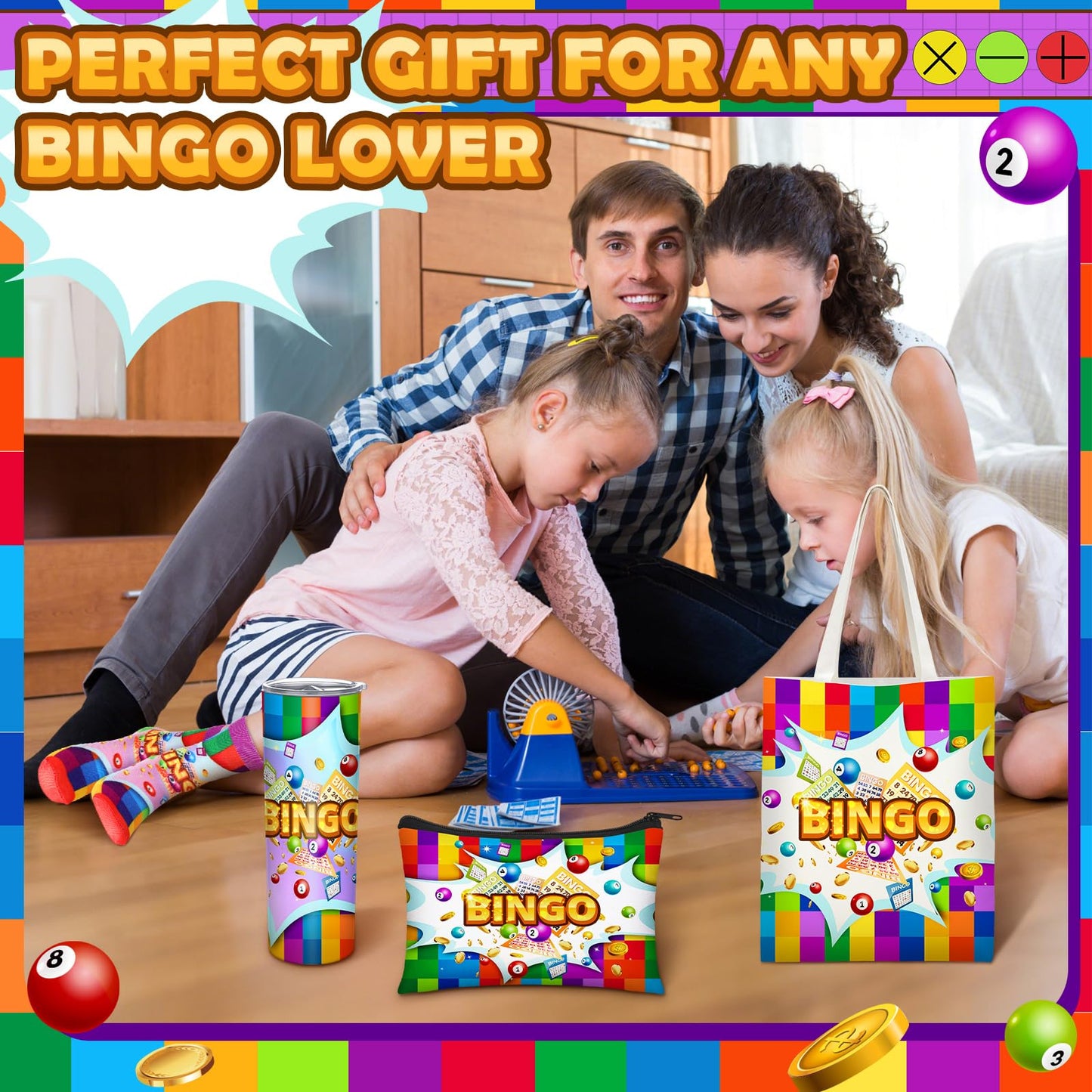 Geiserailie Bingo Gift Set for Women — 4-Piece: Tumbler, Tote, Makeup Bag & Socks