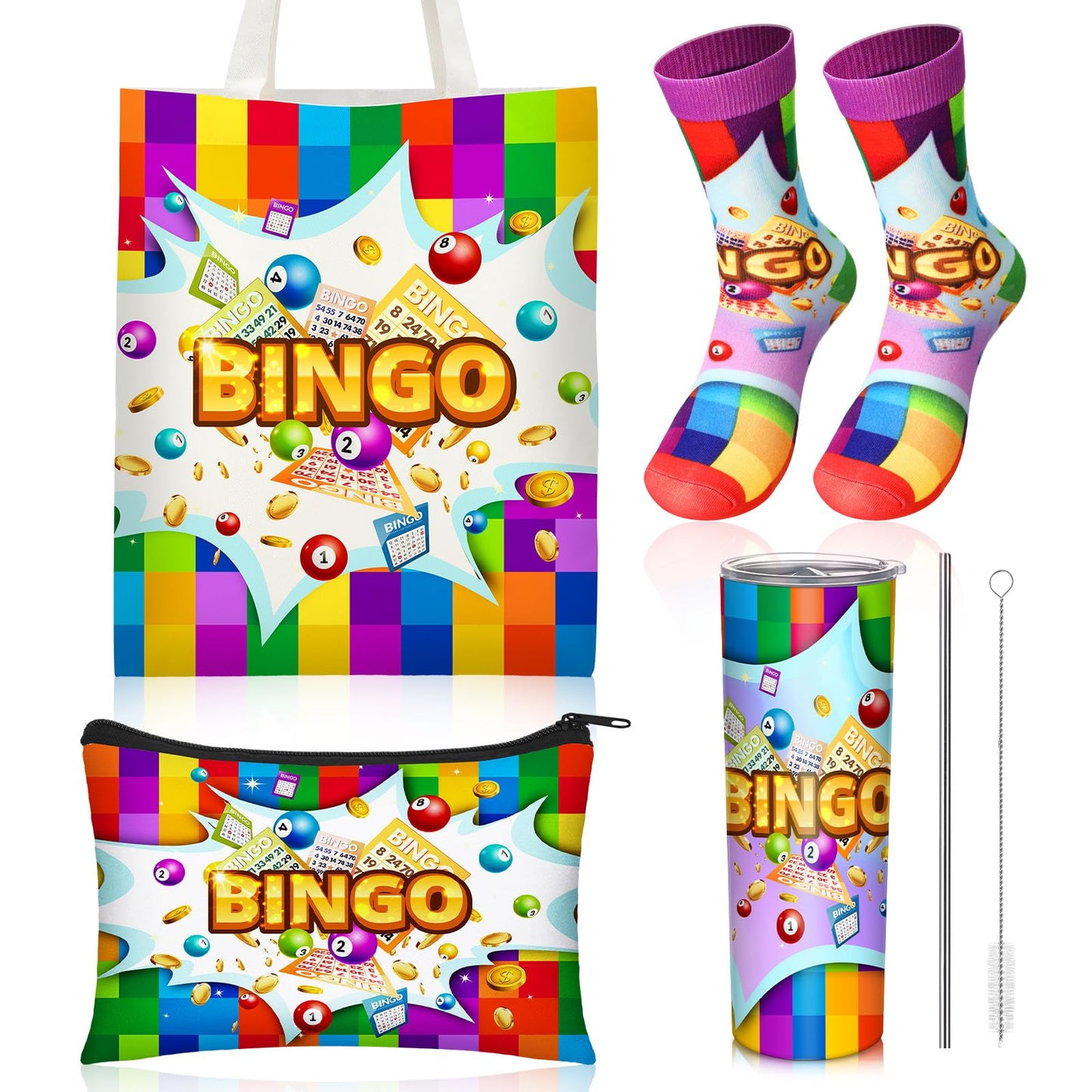 Geiserailie Bingo Gift Set for Women — 4-Piece: Tumbler, Tote, Makeup Bag & Socks