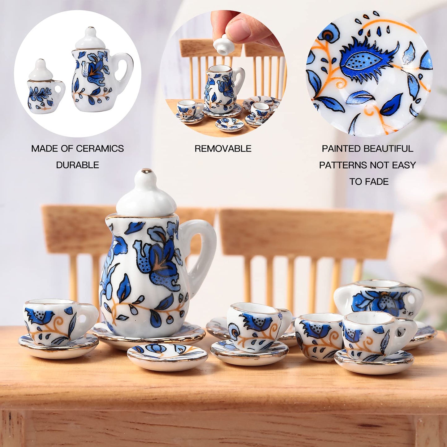 Geiserailie 2 Set 1:12 Dollhouse Porcelain Tea Cup Set with Golden Trim