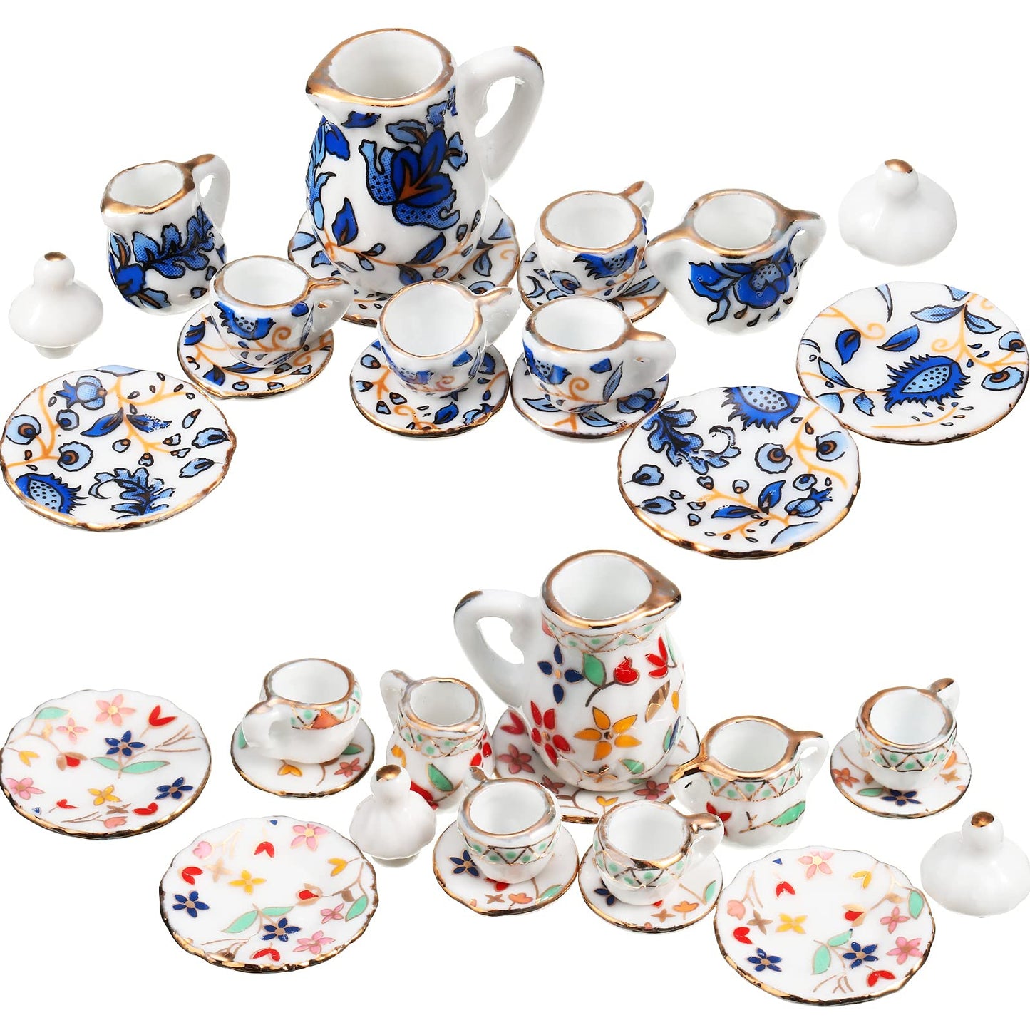 Geiserailie 2 Set 1:12 Dollhouse Porcelain Tea Cup Set with Golden Trim