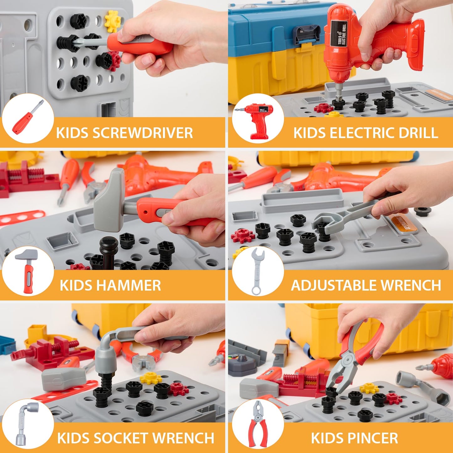 GEIYATOI Kids Tool Bench with Set – 3 Modes Toddler Construction Toy (Ages 3-8)