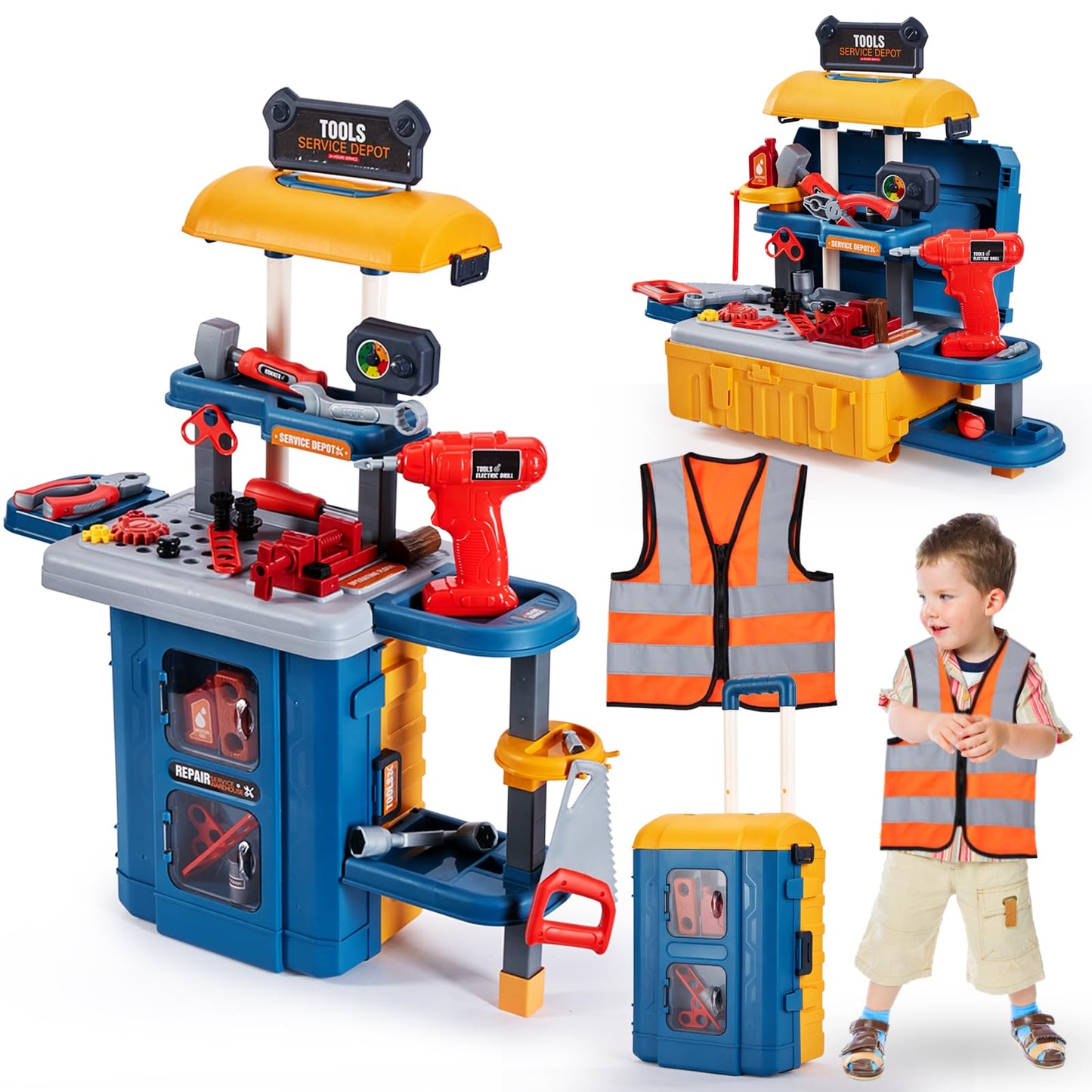 GEIYATOI Kids Tool Bench with Set – 3 Modes Toddler Construction Toy (Ages 3-8)
