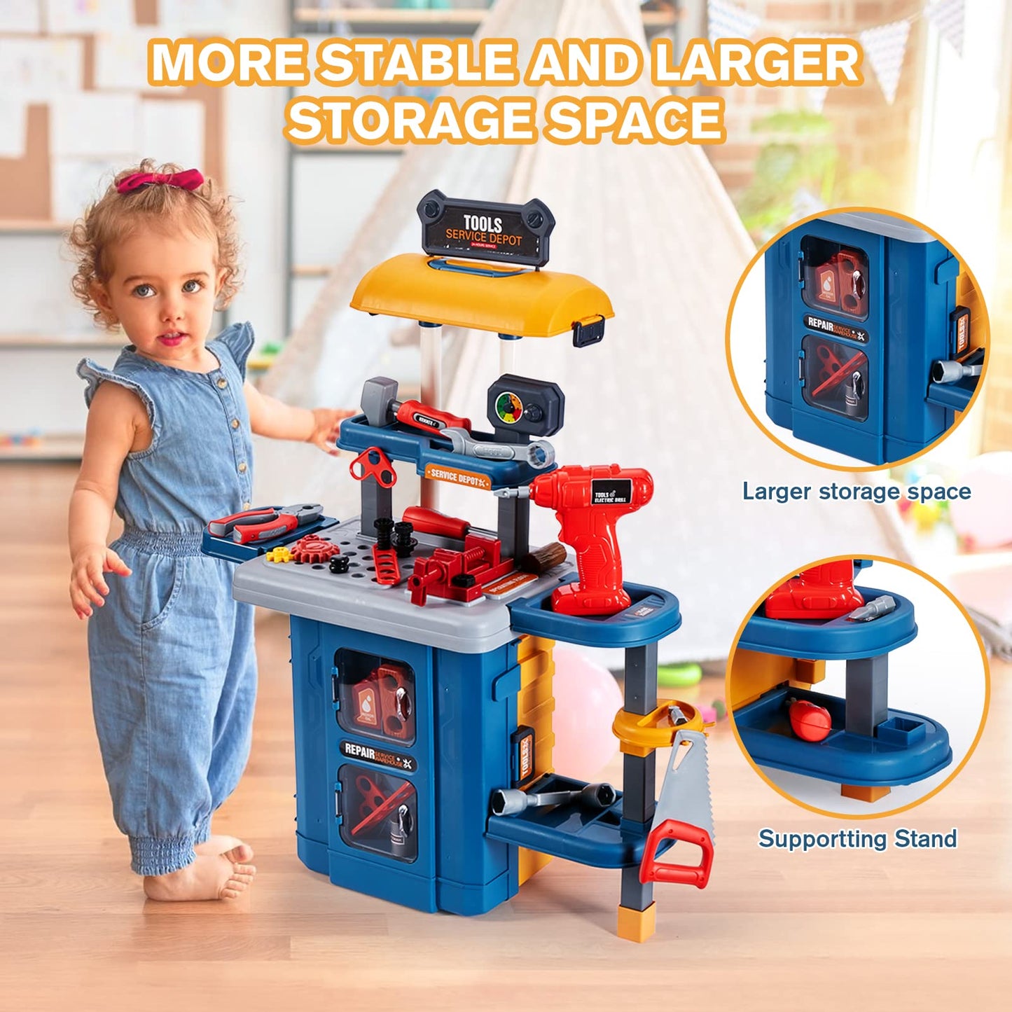 GEIYATOI Kids Tool Bench with Set – 3 Modes Toddler Construction Toy (Ages 3-8)