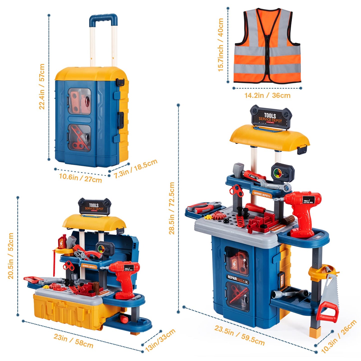 GEIYATOI Kids Tool Bench with Set – 3 Modes Toddler Construction Toy (Ages 3-8)