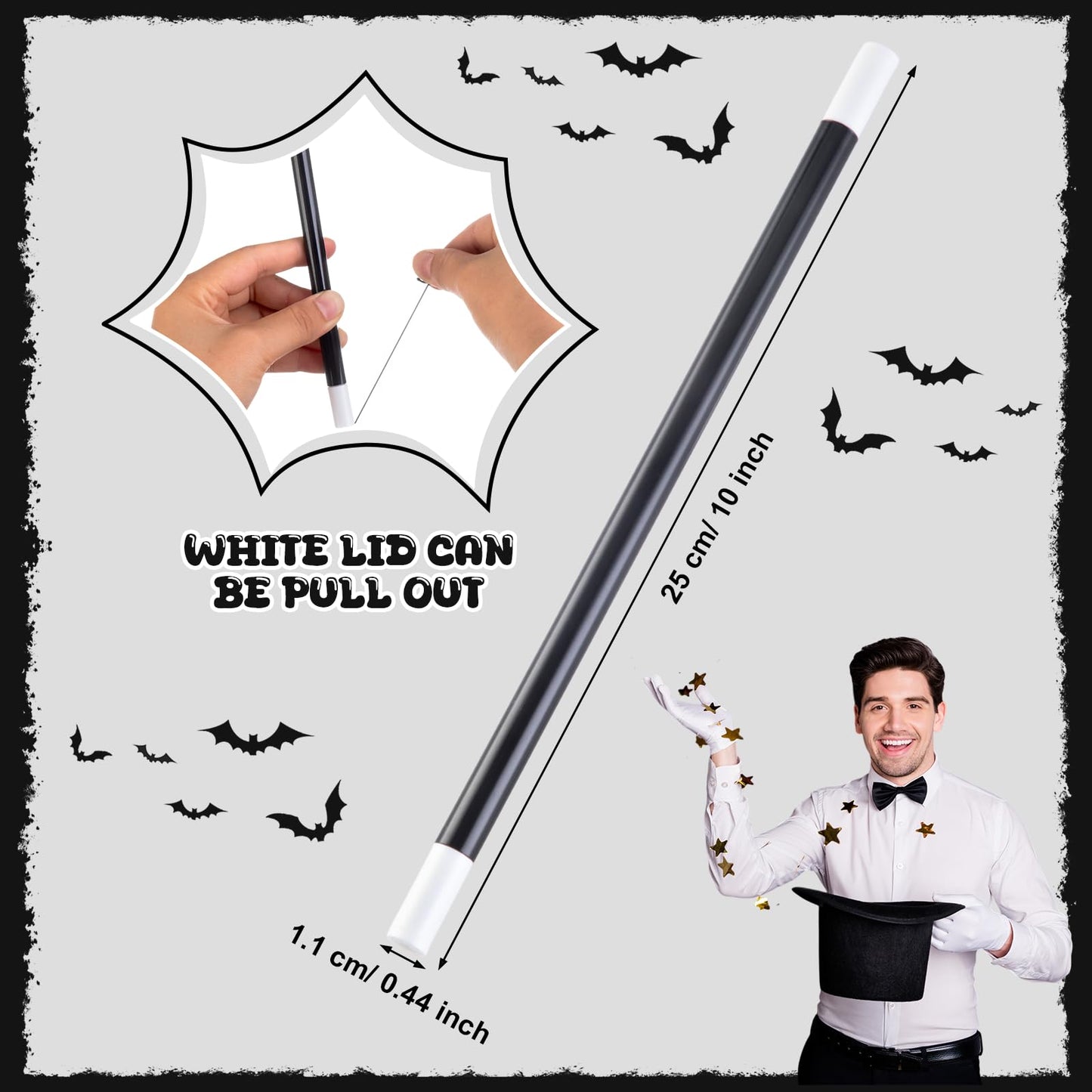 Gejoy 12-Pack 10-Inch Plastic Magic Wands – Black & White Spell Casting for Costume & Parties