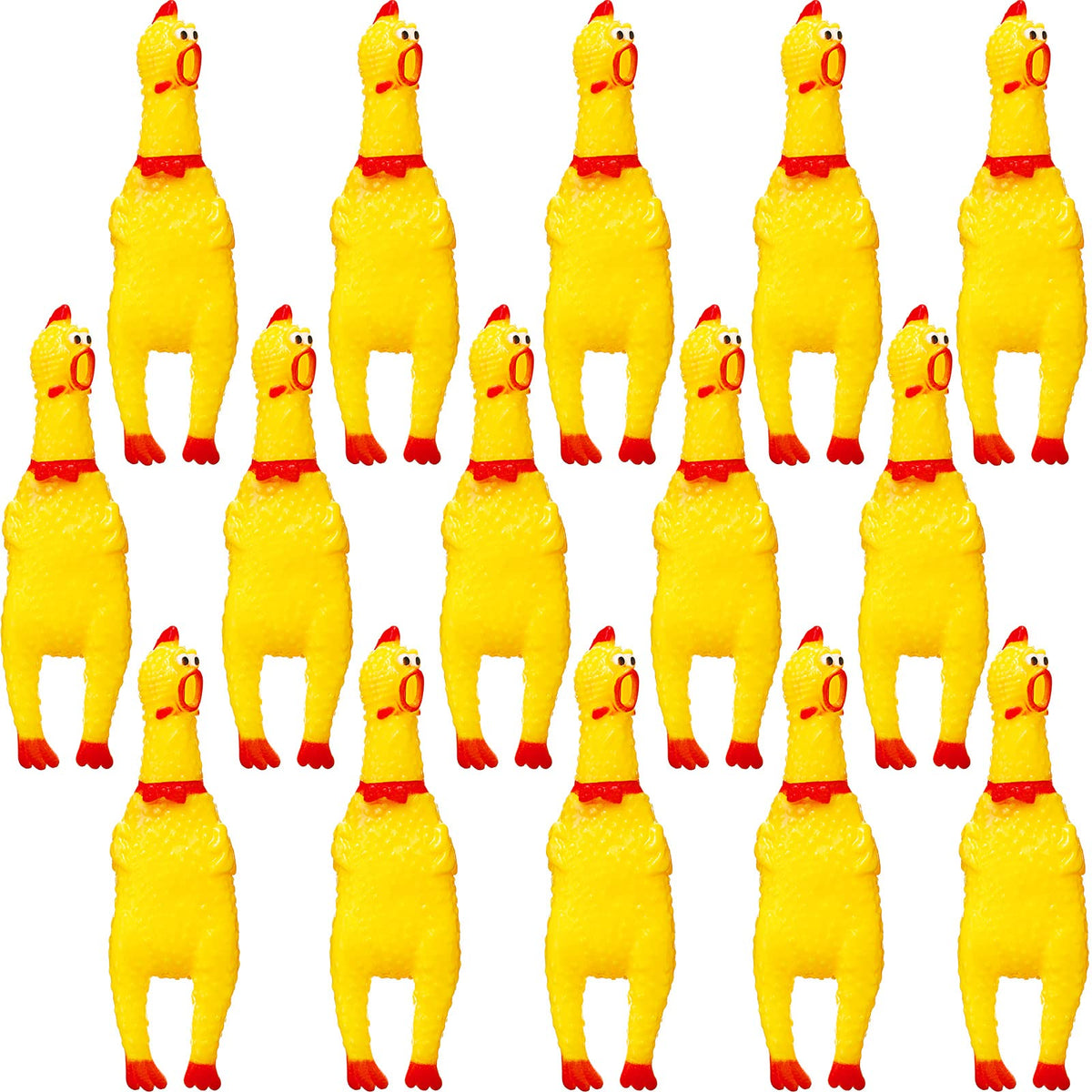 Gejoy 15 Pcs Rubber Screaming Chicken Noisemaker Toys – 6.3-Inch Yellow