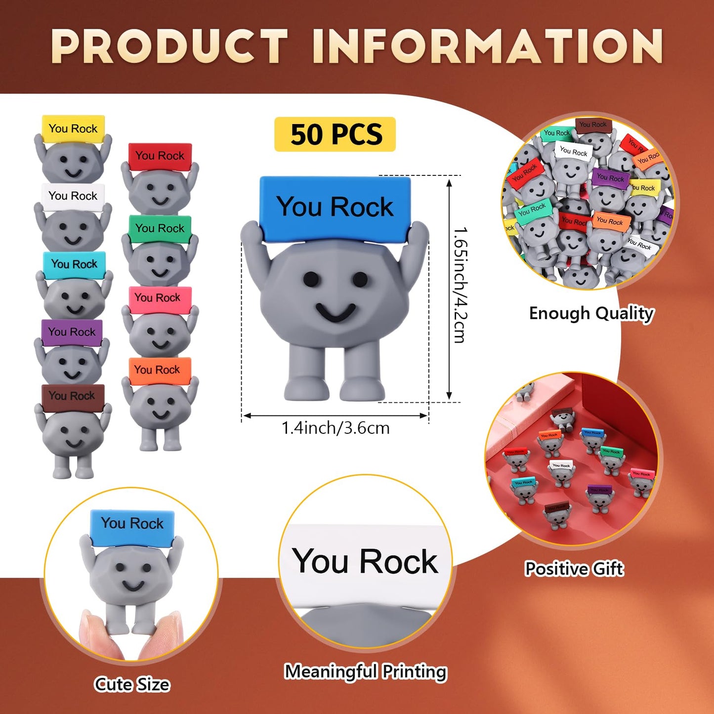 Gejoy 50 Pcs Mini Rubber Motivational Stones – You Rock Desk Gift Set