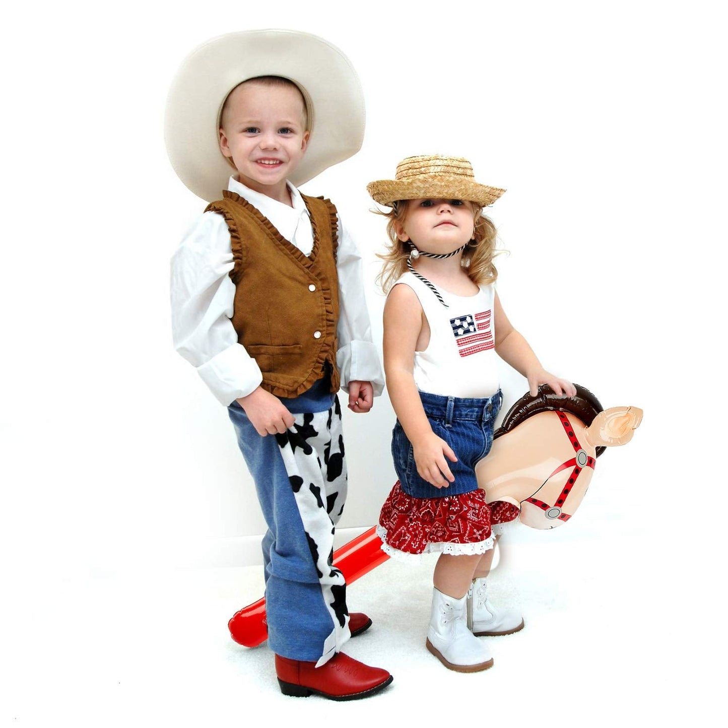 Gejoy 4-Pieces Inflatable Stick Horse – 37-Inch PVC Party Props for Western Theme & Birthday Decor
