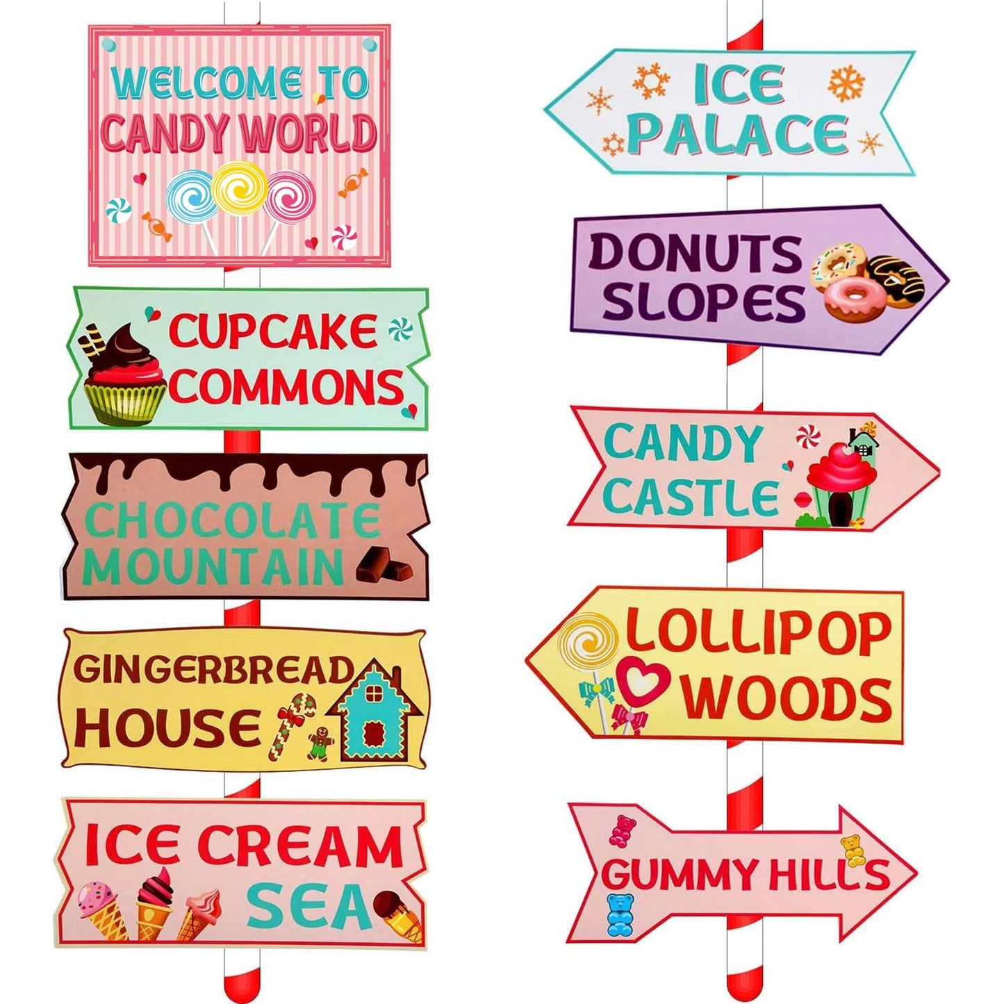 Gejoy 20-Piece Candyland Party Decorations Kit – Candy Land Directional Signs (Cardstock)