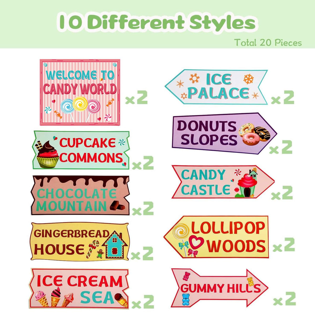 Gejoy 20-Piece Candyland Party Decorations Kit – Candy Land Directional Signs (Cardstock)