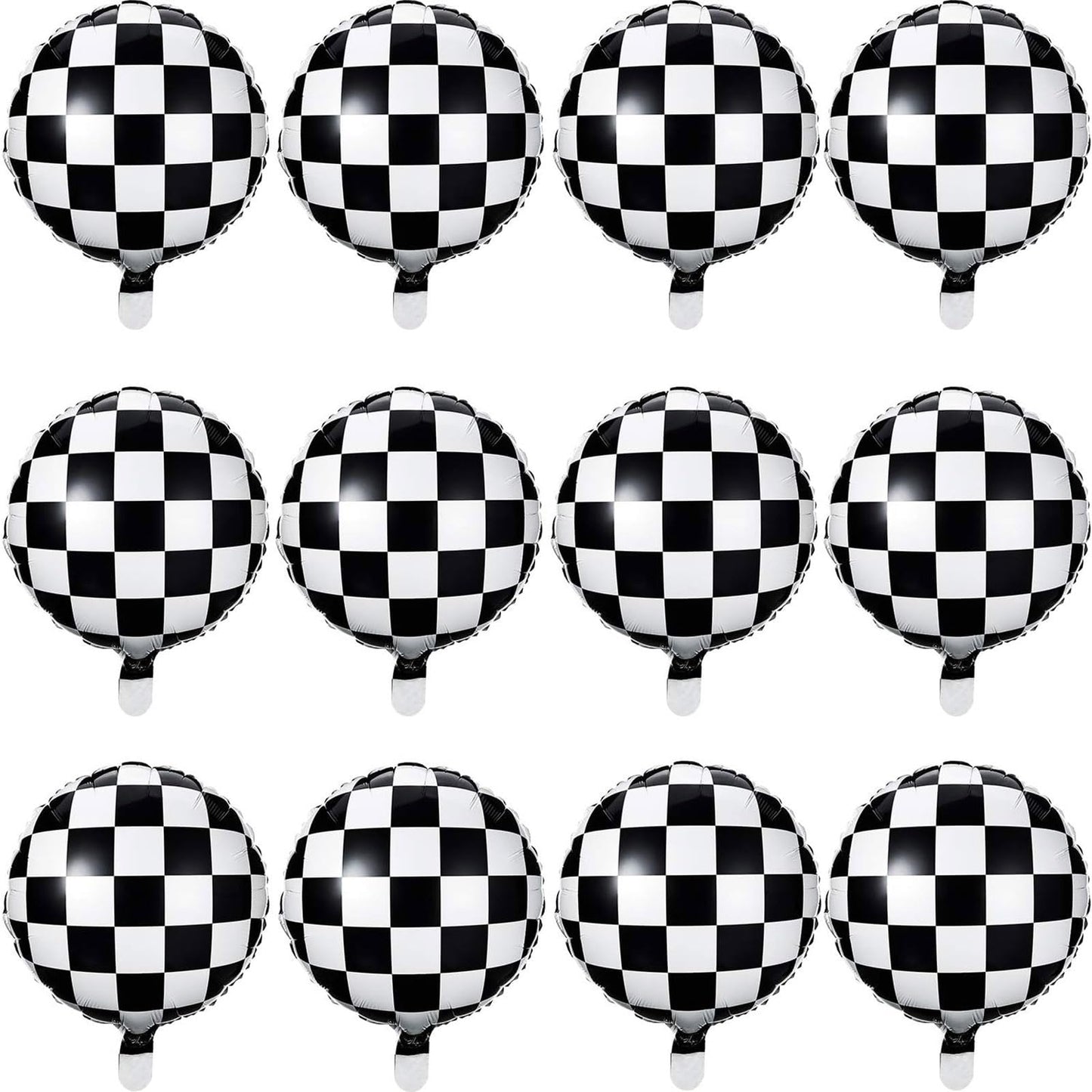 Gejoy Checkerboard Balloons 18in Aluminum Foil - 12 Pack for Racing Theme Parties