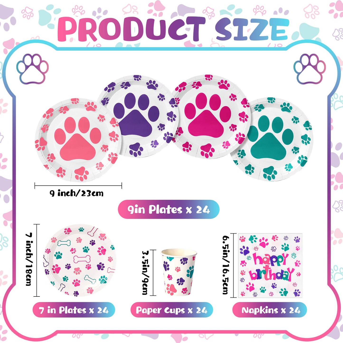 Gejoy 171 Pcs Dog Birthday Party Decorations Set — Paw Plates, Banner, Tablecloths & More for 24 Guests