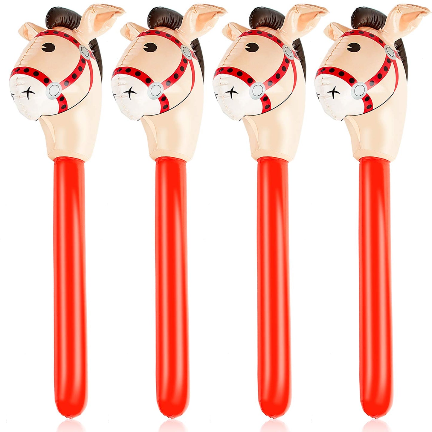 Gejoy 4-Pieces Inflatable Stick Horse – 37-Inch PVC Party Props for Western Theme & Birthday Decor