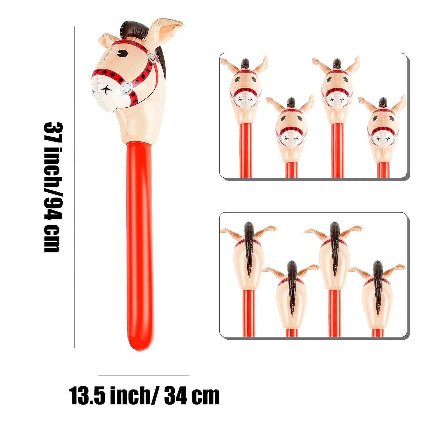 Gejoy 4-Pieces Inflatable Stick Horse – 37-Inch PVC Party Props for Western Theme & Birthday Decor