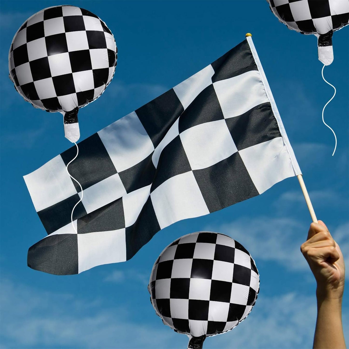 Gejoy Checkerboard Balloons 18in Aluminum Foil - 12 Pack for Racing Theme Parties