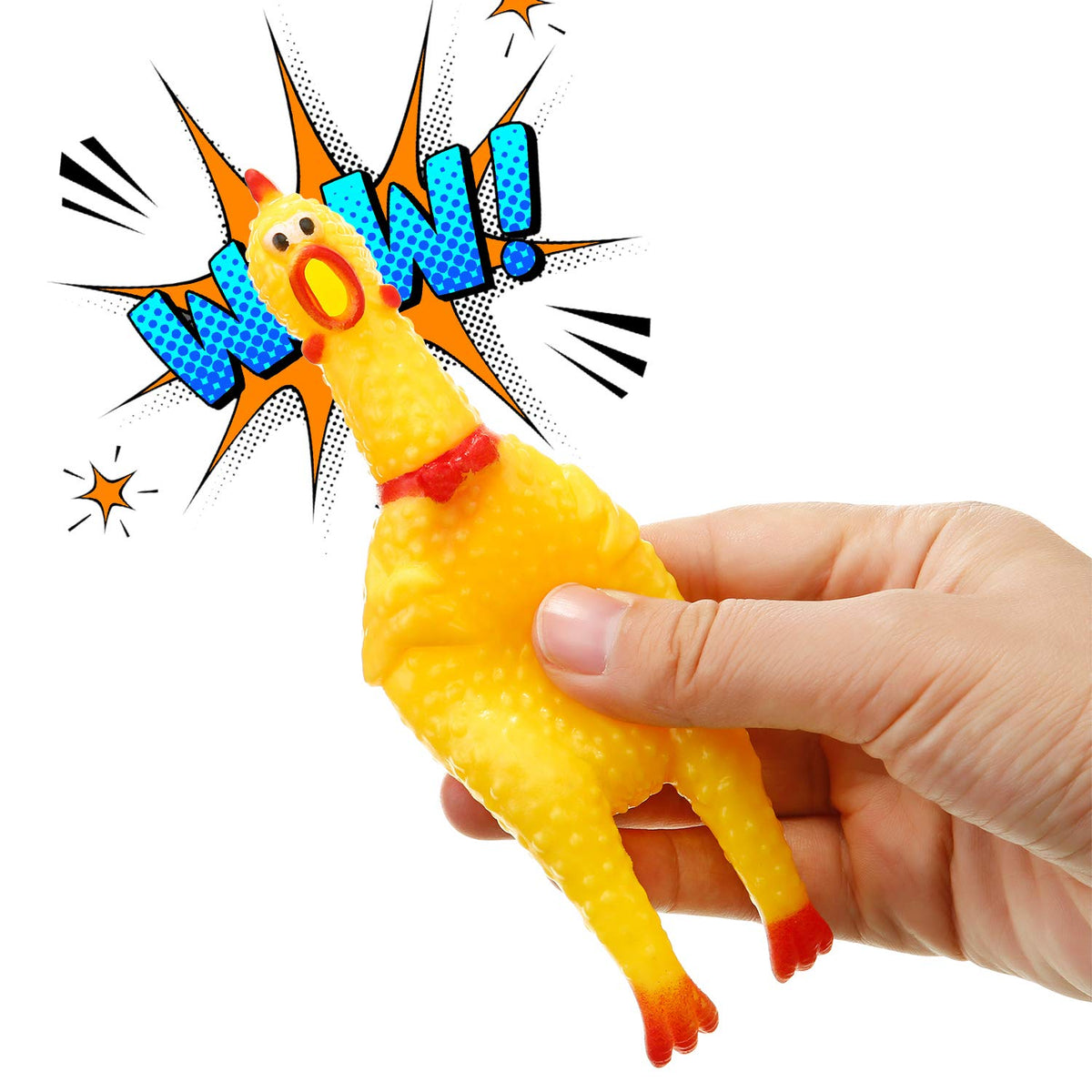 Gejoy 15 Pcs Rubber Screaming Chicken Noisemaker Toys – 6.3-Inch Yellow