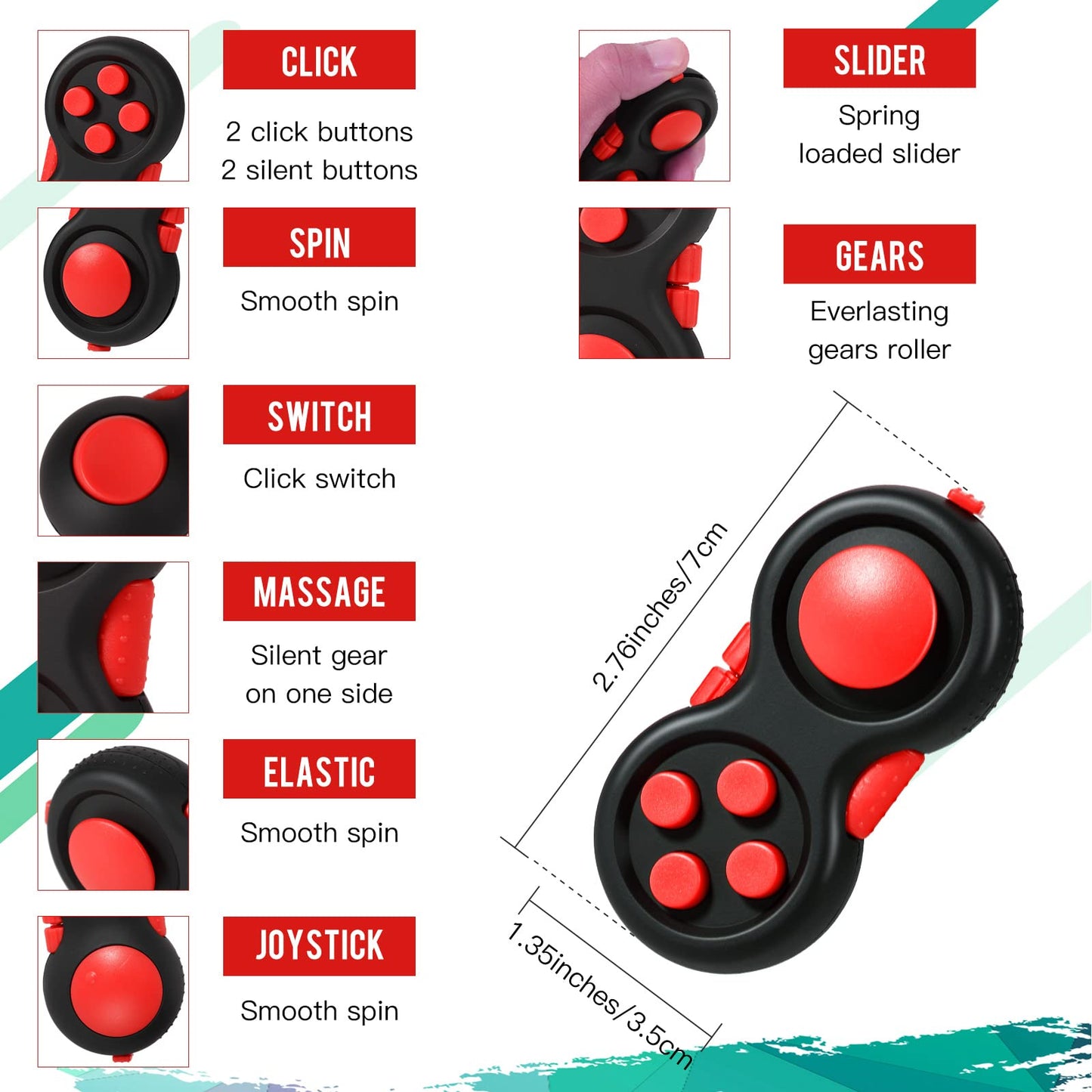 Gejoy 3-Piece Fidget Toys Set for Adults — Controller Pad, Six Roller Chain & Key Flippy Chain