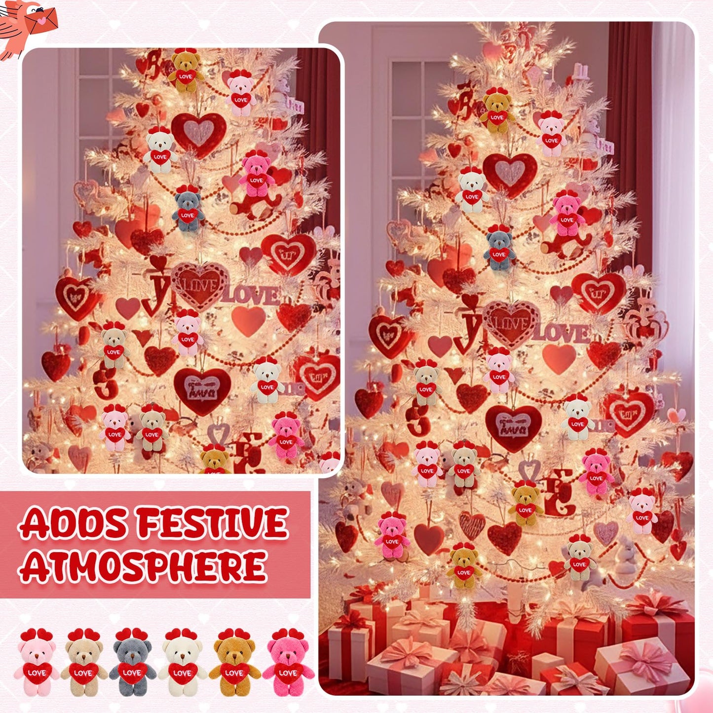 Gejoy 24-Pcs Valentines Day Mini Plush Bear Keychains – Heart-Themed Classroom & Party Favors