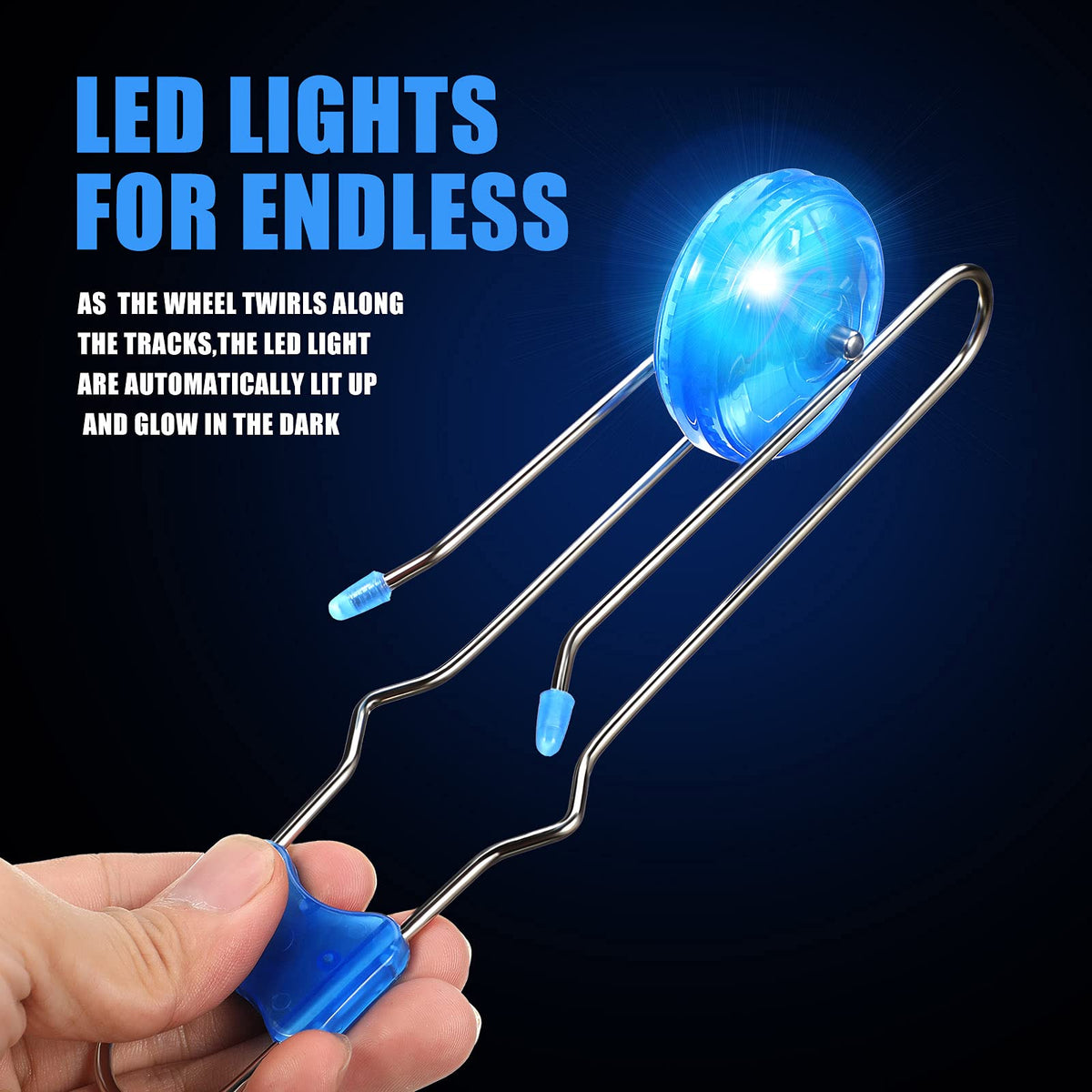 Gejoy 4 Pcs Magic Rail Twirler – LED Magnetic Gyro Wheels Toy for Kids (Red Blue Green)