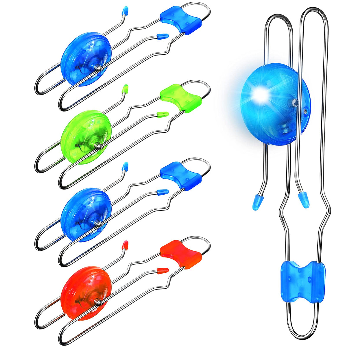 Gejoy 4 Pcs Magic Rail Twirler – LED Magnetic Gyro Wheels Toy for Kids (Red Blue Green)