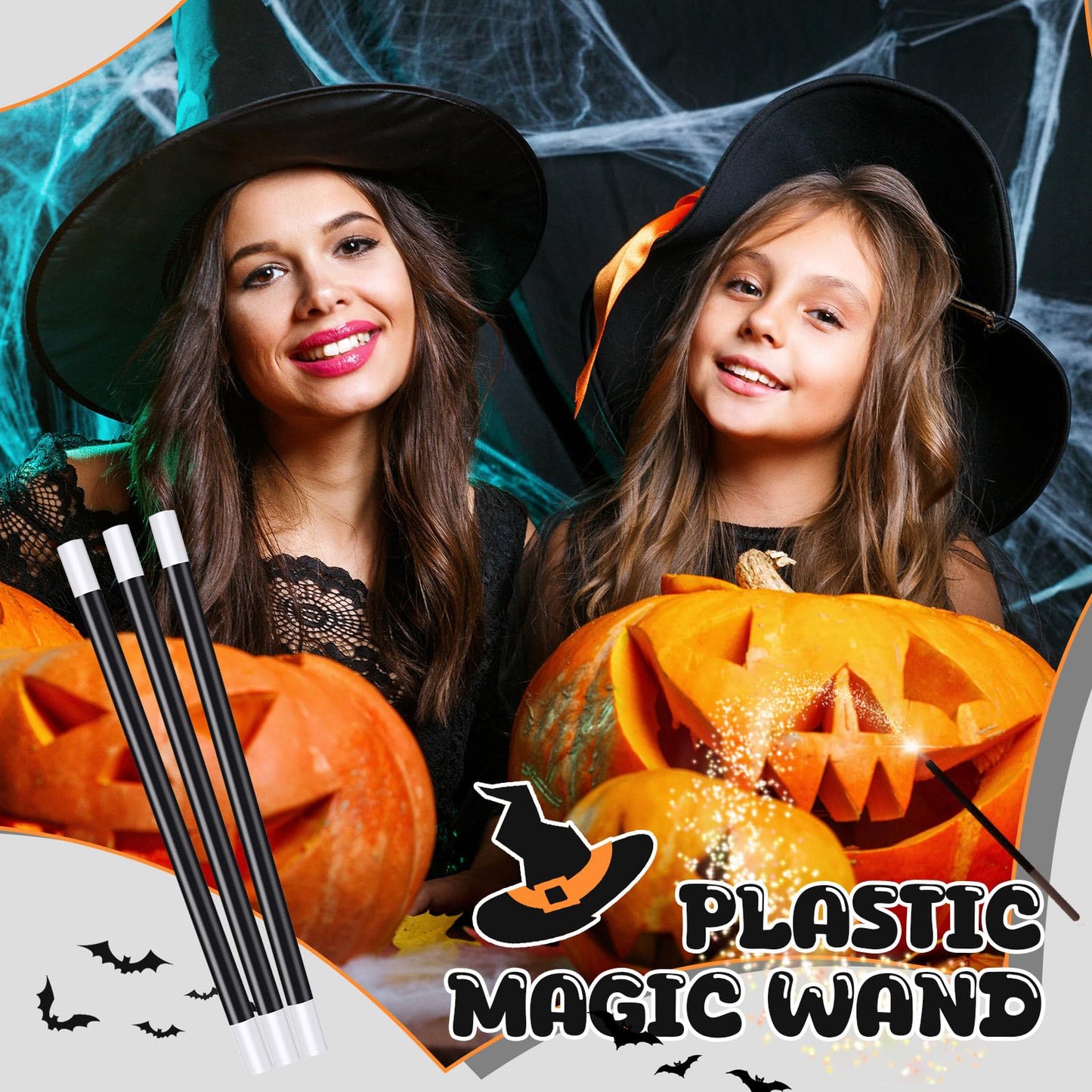 Gejoy 66-Pcs 10-Inch Black & White Plastic Magic Wands for Magician Costumes & Party Favors