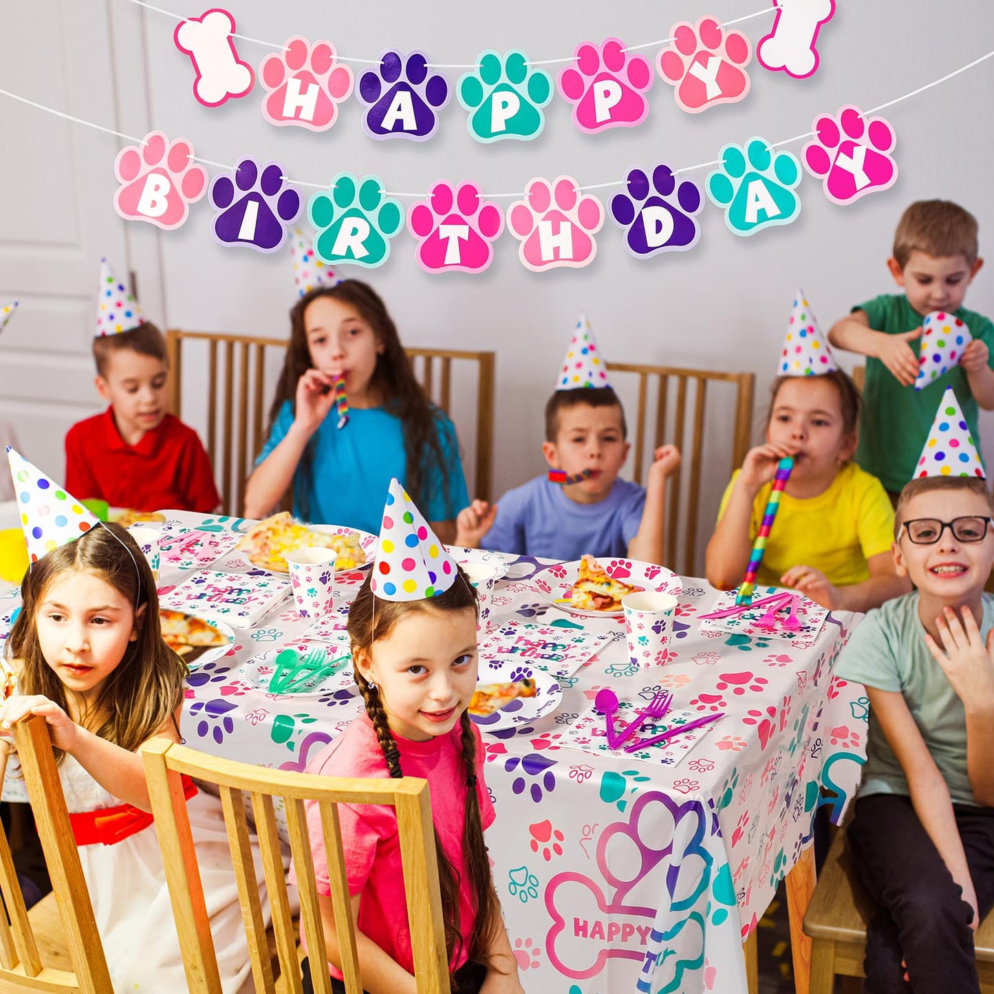 Gejoy 171 Pcs Dog Birthday Party Decorations Set — Paw Plates, Banner, Tablecloths & More for 24 Guests