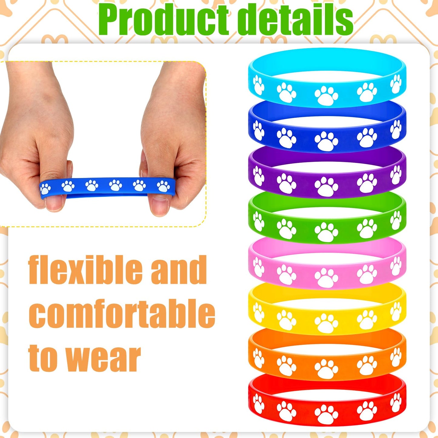 Gejoy Paw Print Silicone Bracelets – 200 Multicolor Wristbands for Parties