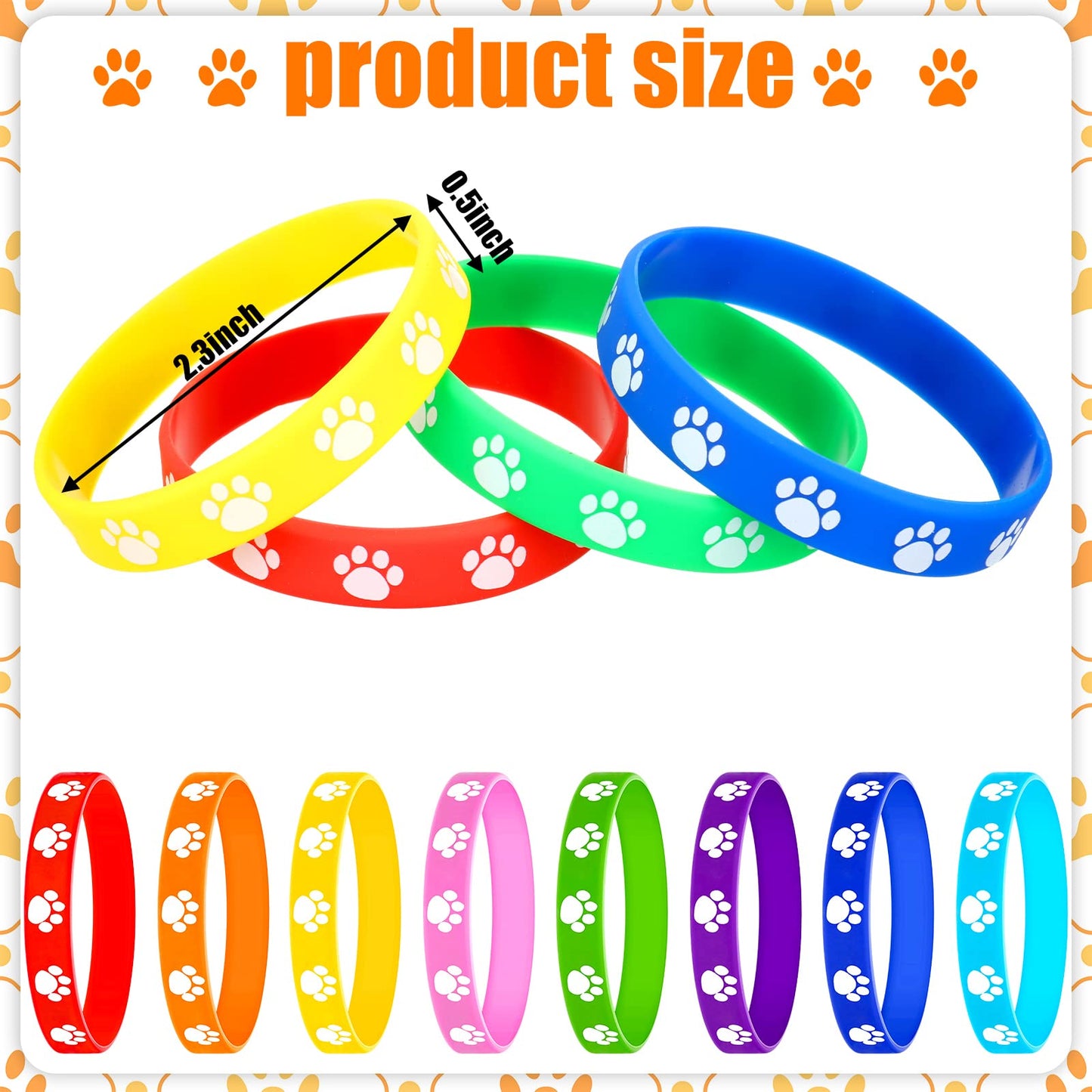 Gejoy Paw Print Silicone Bracelets – 200 Multicolor Wristbands for Parties