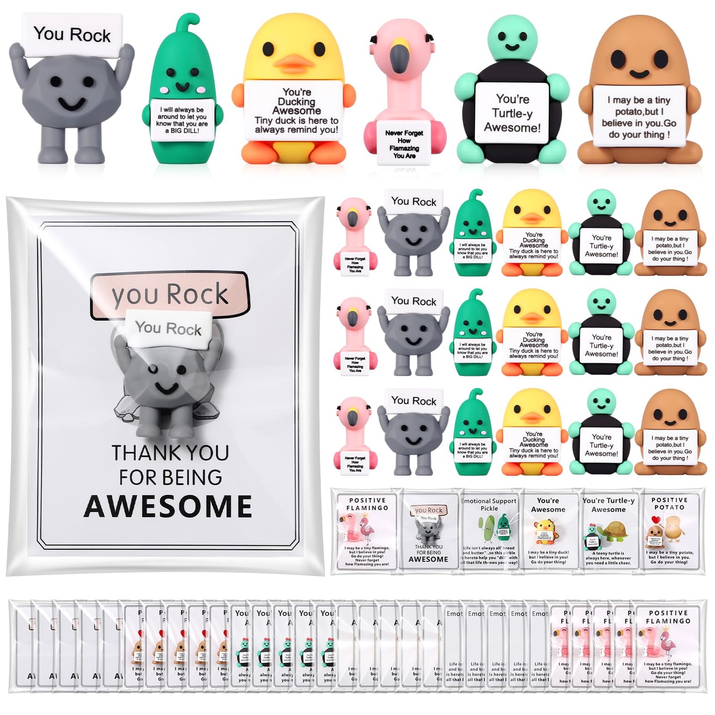 Gejoy 24 Sets Positive Mini Figurines – Inspirational Rubber Toys with Cards for Coworkers & Employees