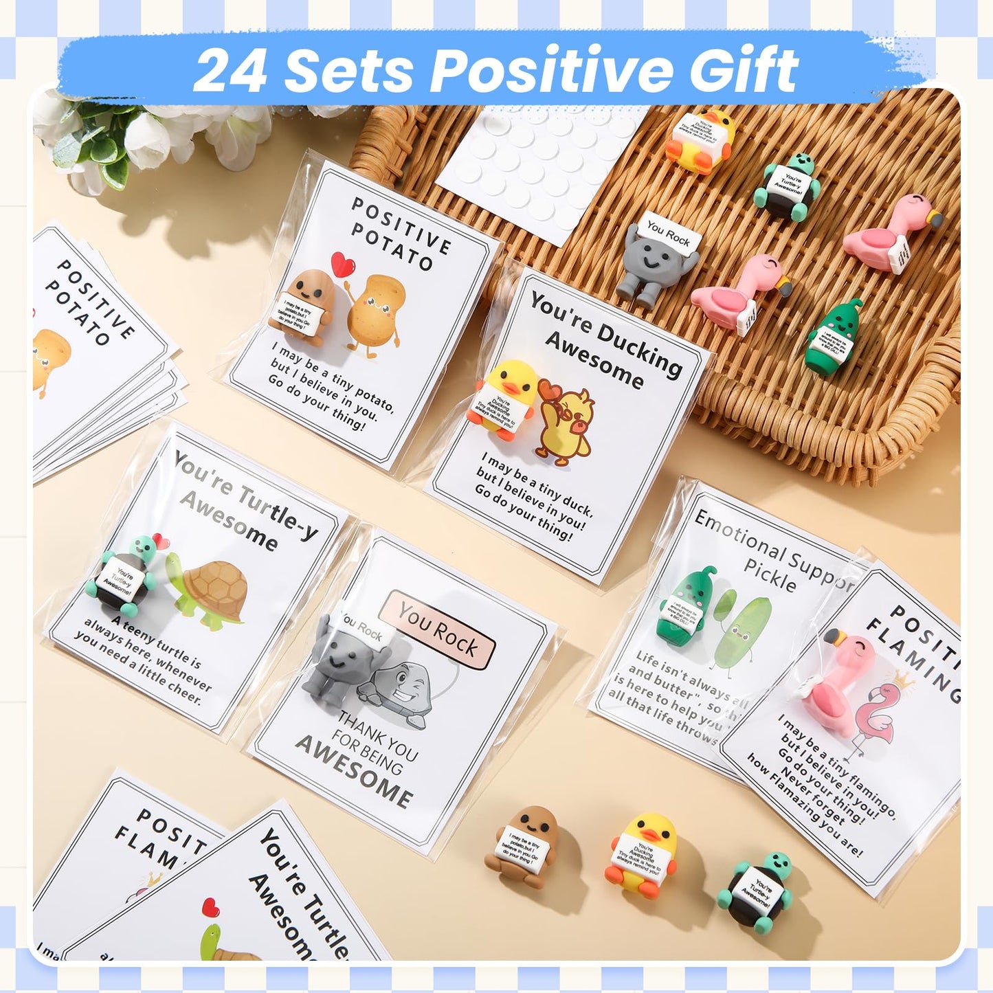 Gejoy 24 Sets Positive Mini Figurines – Inspirational Rubber Toys with Cards for Coworkers & Employees