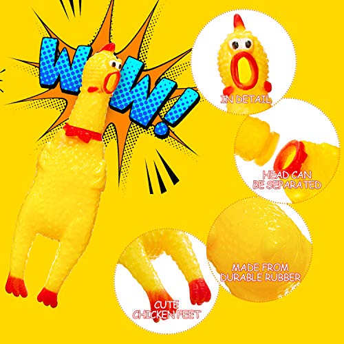 Gejoy 15 Pcs Rubber Screaming Chicken Noisemaker Toys – 6.3-Inch Yellow