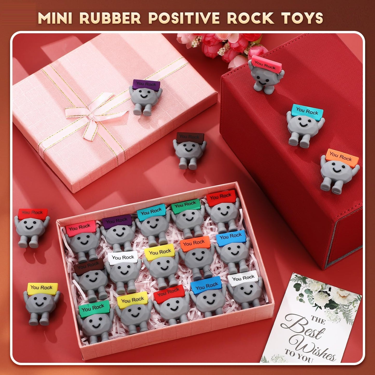 Gejoy 50 Pcs Mini Rubber Motivational Stones – You Rock Desk Gift Set